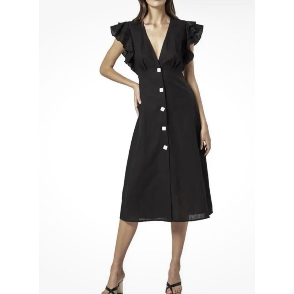 Anthropologie Charlie Holiday Ruffled Cover-Up Midi Dress Sz 6 Linen Resort - Picture 5 of 16